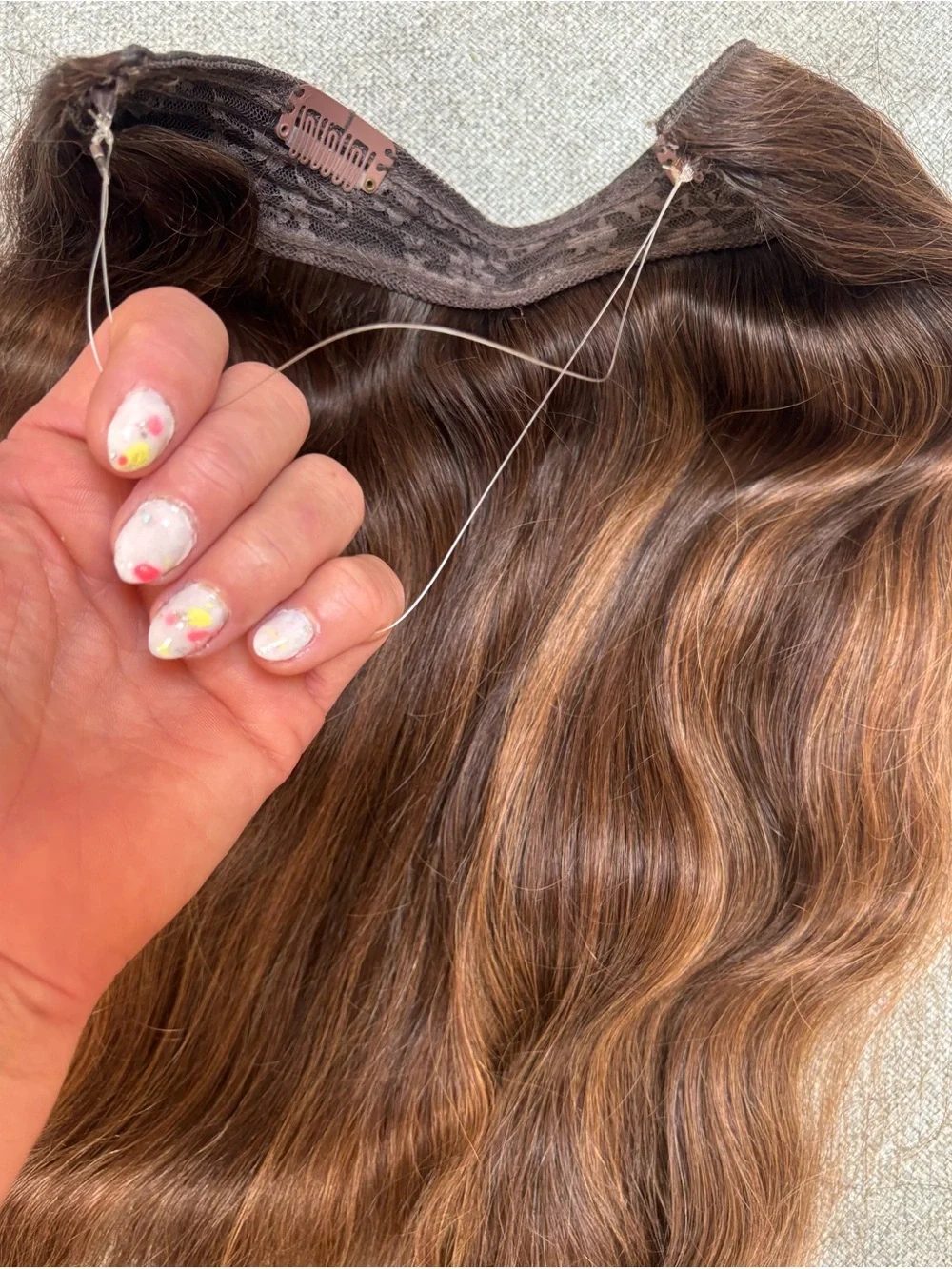 Hair halo made of 💯 virgin human hair (18”) Invisible Weft